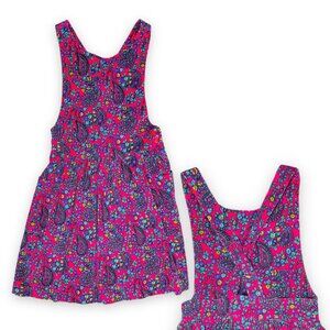 Vintage Pink Floral Print Corduroy Jumper Dress + Pockets 14  Y / Womens XS